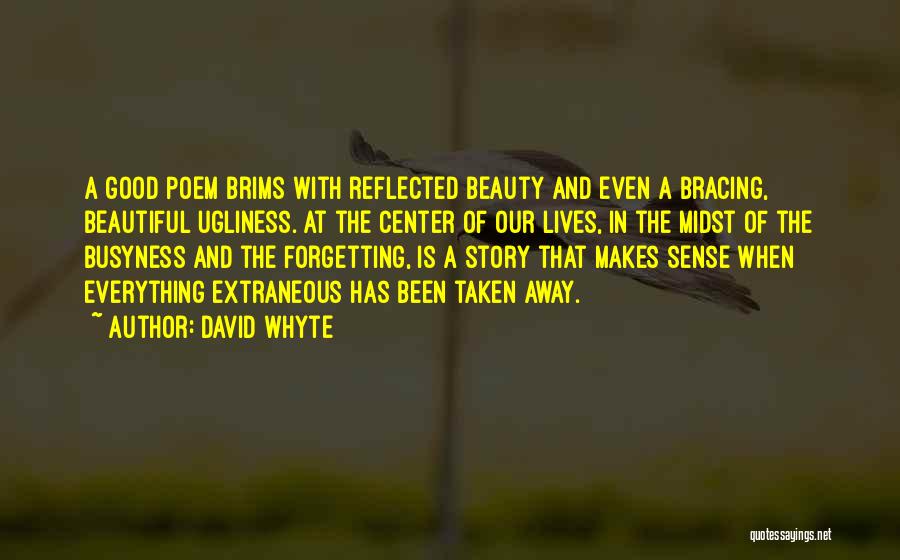 David Whyte Quotes: A Good Poem Brims With Reflected Beauty And Even A Bracing, Beautiful Ugliness. At The Center Of Our Lives, In
