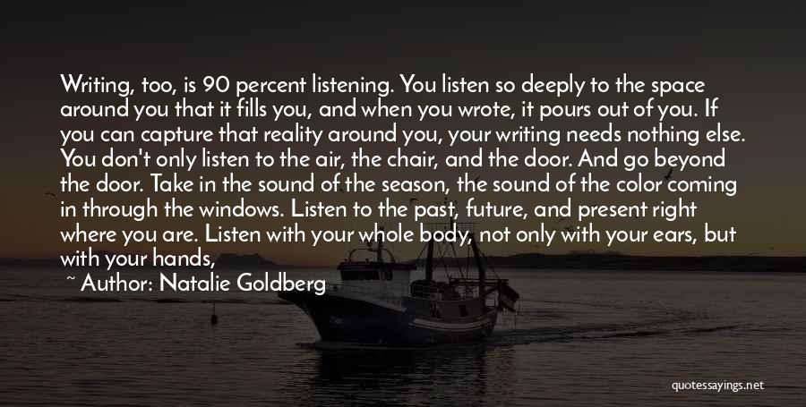 Natalie Goldberg Quotes: Writing, Too, Is 90 Percent Listening. You Listen So Deeply To The Space Around You That It Fills You, And