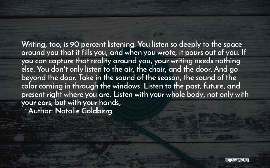 Natalie Goldberg Quotes: Writing, Too, Is 90 Percent Listening. You Listen So Deeply To The Space Around You That It Fills You, And