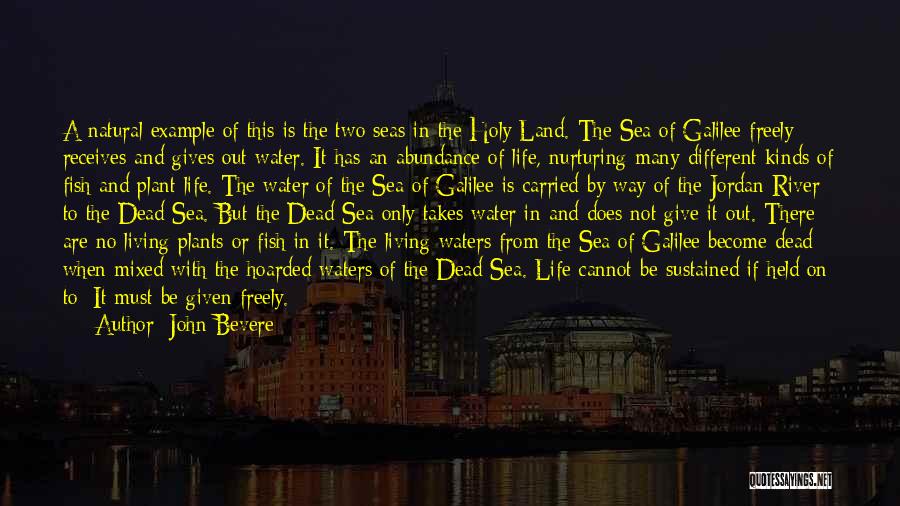 John Bevere Quotes: A Natural Example Of This Is The Two Seas In The Holy Land. The Sea Of Galilee Freely Receives And