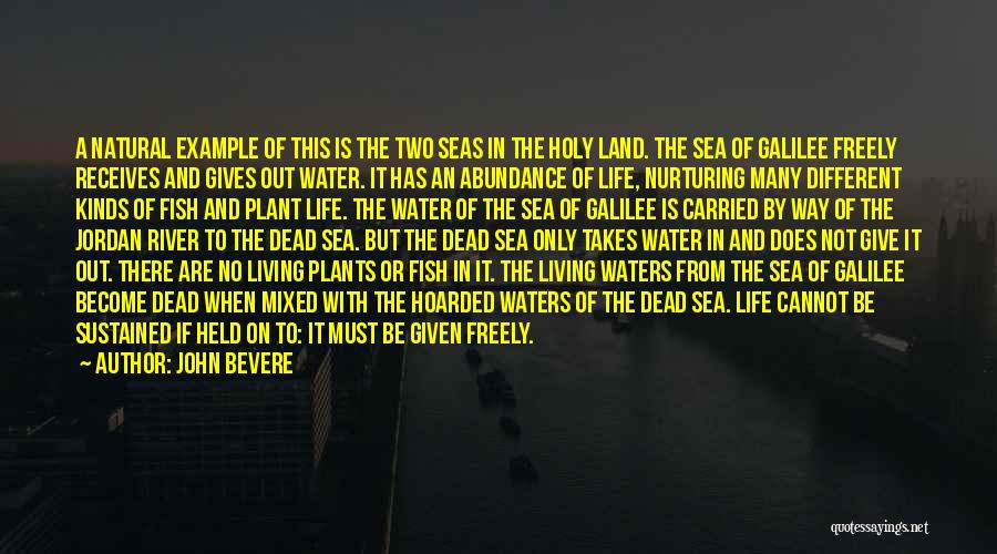 John Bevere Quotes: A Natural Example Of This Is The Two Seas In The Holy Land. The Sea Of Galilee Freely Receives And