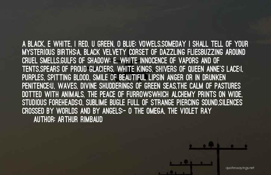 Arthur Rimbaud Quotes: A Black, E White, I Red, U Green, O Blue: Vowels,someday I Shall Tell Of Your Mysterious Births:a, Black Velvety