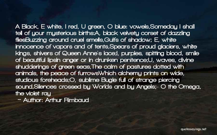 Arthur Rimbaud Quotes: A Black, E White, I Red, U Green, O Blue: Vowels,someday I Shall Tell Of Your Mysterious Births:a, Black Velvety