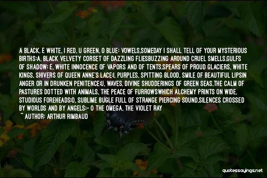 Arthur Rimbaud Quotes: A Black, E White, I Red, U Green, O Blue: Vowels,someday I Shall Tell Of Your Mysterious Births:a, Black Velvety