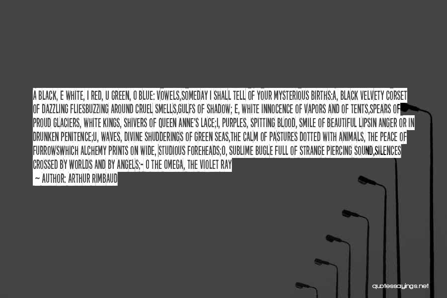 Arthur Rimbaud Quotes: A Black, E White, I Red, U Green, O Blue: Vowels,someday I Shall Tell Of Your Mysterious Births:a, Black Velvety