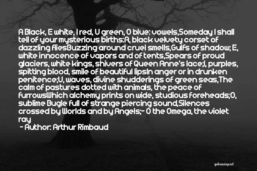 Arthur Rimbaud Quotes: A Black, E White, I Red, U Green, O Blue: Vowels,someday I Shall Tell Of Your Mysterious Births:a, Black Velvety