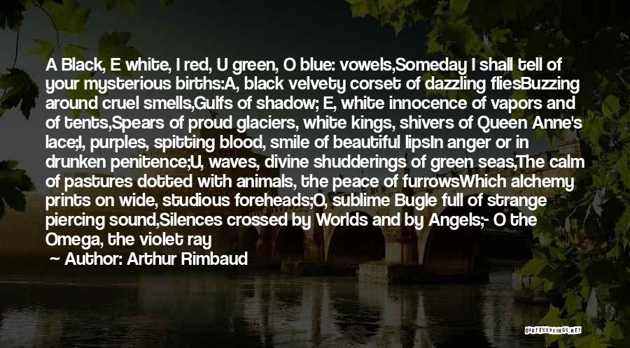 Arthur Rimbaud Quotes: A Black, E White, I Red, U Green, O Blue: Vowels,someday I Shall Tell Of Your Mysterious Births:a, Black Velvety