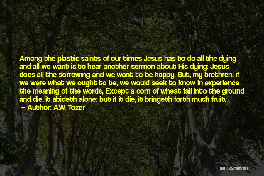 A.W. Tozer Quotes: Among The Plastic Saints Of Our Times Jesus Has To Do All The Dying And All We Want Is To