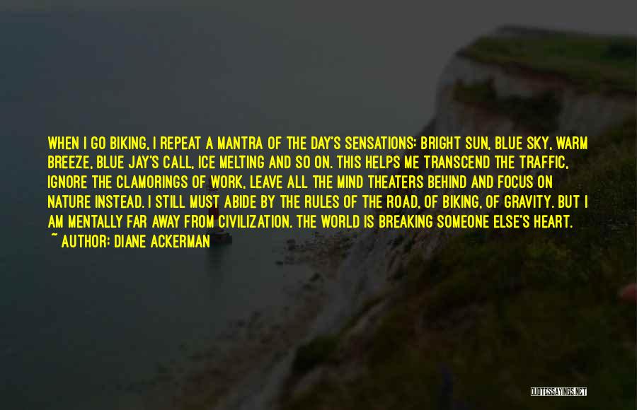 Diane Ackerman Quotes: When I Go Biking, I Repeat A Mantra Of The Day's Sensations: Bright Sun, Blue Sky, Warm Breeze, Blue Jay's