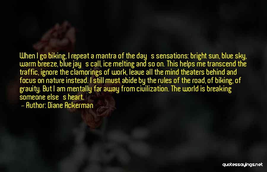 Diane Ackerman Quotes: When I Go Biking, I Repeat A Mantra Of The Day's Sensations: Bright Sun, Blue Sky, Warm Breeze, Blue Jay's