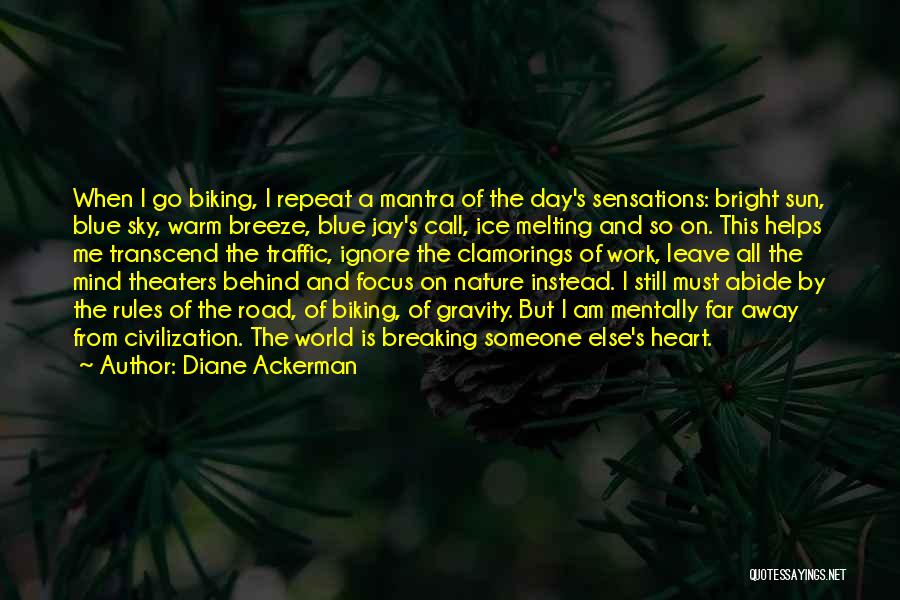 Diane Ackerman Quotes: When I Go Biking, I Repeat A Mantra Of The Day's Sensations: Bright Sun, Blue Sky, Warm Breeze, Blue Jay's