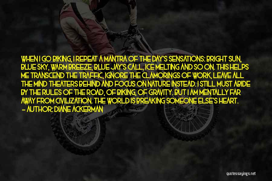 Diane Ackerman Quotes: When I Go Biking, I Repeat A Mantra Of The Day's Sensations: Bright Sun, Blue Sky, Warm Breeze, Blue Jay's