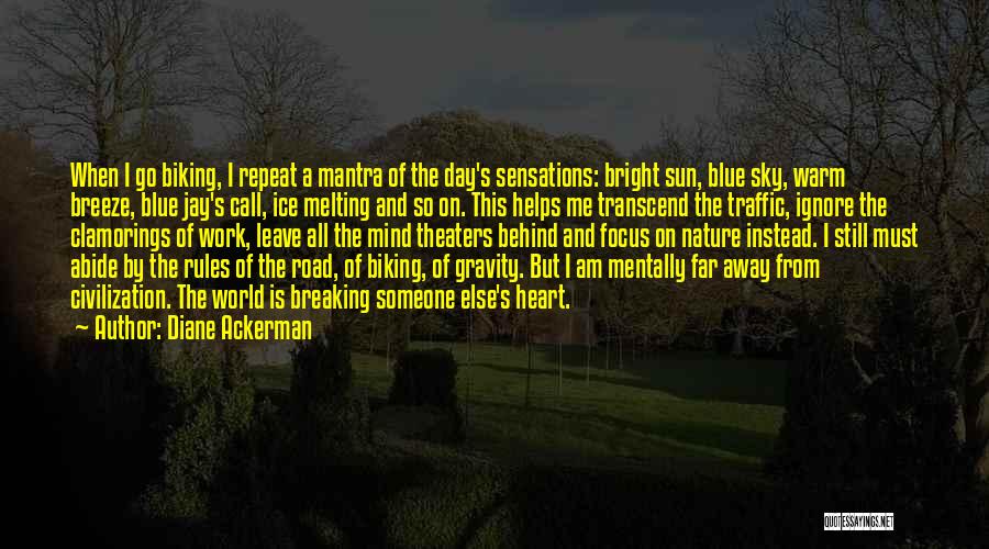 Diane Ackerman Quotes: When I Go Biking, I Repeat A Mantra Of The Day's Sensations: Bright Sun, Blue Sky, Warm Breeze, Blue Jay's