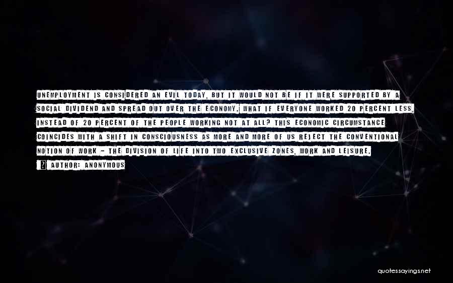 Anonymous Quotes: Unemployment Is Considered An Evil Today, But It Would Not Be If It Were Supported By A Social Dividend And