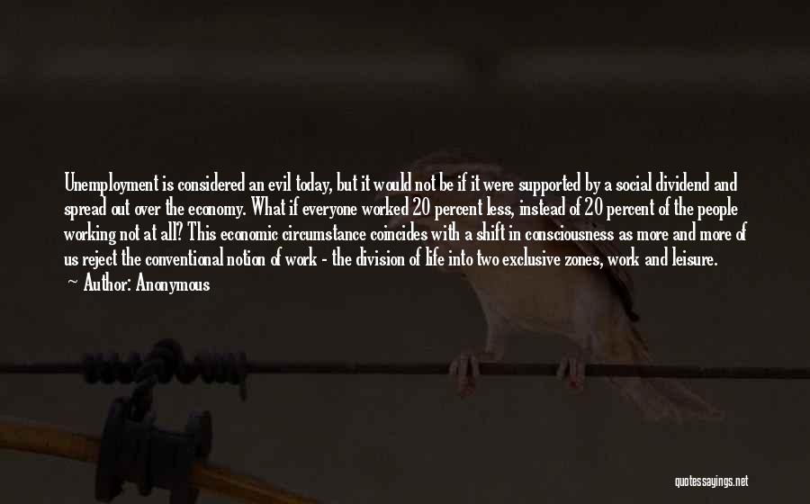 Anonymous Quotes: Unemployment Is Considered An Evil Today, But It Would Not Be If It Were Supported By A Social Dividend And