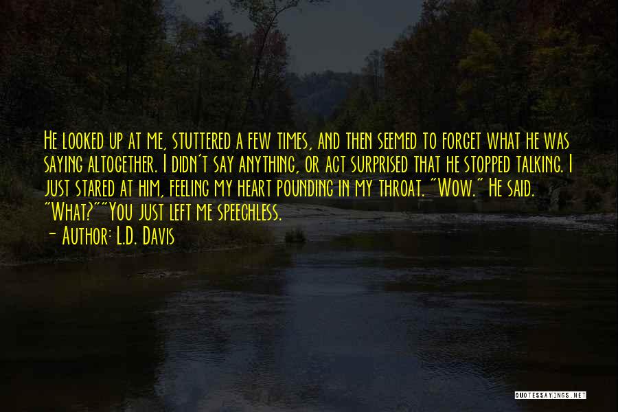 L.D. Davis Quotes: He Looked Up At Me, Stuttered A Few Times, And Then Seemed To Forget What He Was Saying Altogether. I