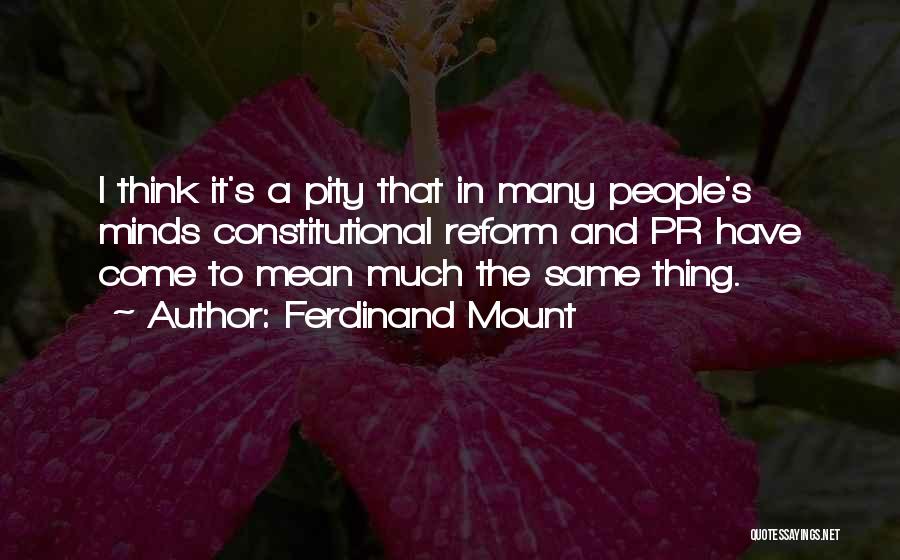 Ferdinand Mount Quotes: I Think It's A Pity That In Many People's Minds Constitutional Reform And Pr Have Come To Mean Much The