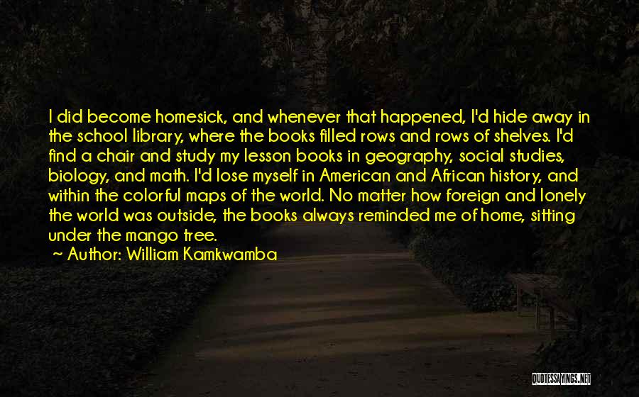William Kamkwamba Quotes: I Did Become Homesick, And Whenever That Happened, I'd Hide Away In The School Library, Where The Books Filled Rows
