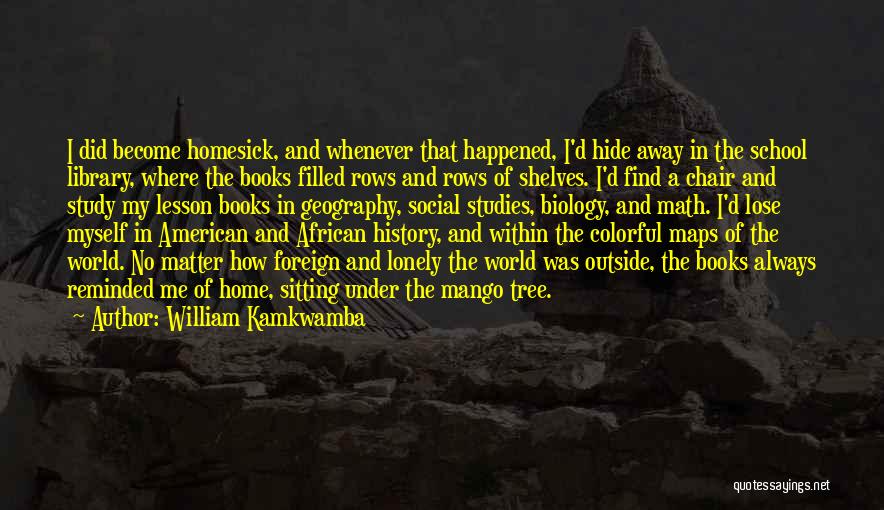William Kamkwamba Quotes: I Did Become Homesick, And Whenever That Happened, I'd Hide Away In The School Library, Where The Books Filled Rows
