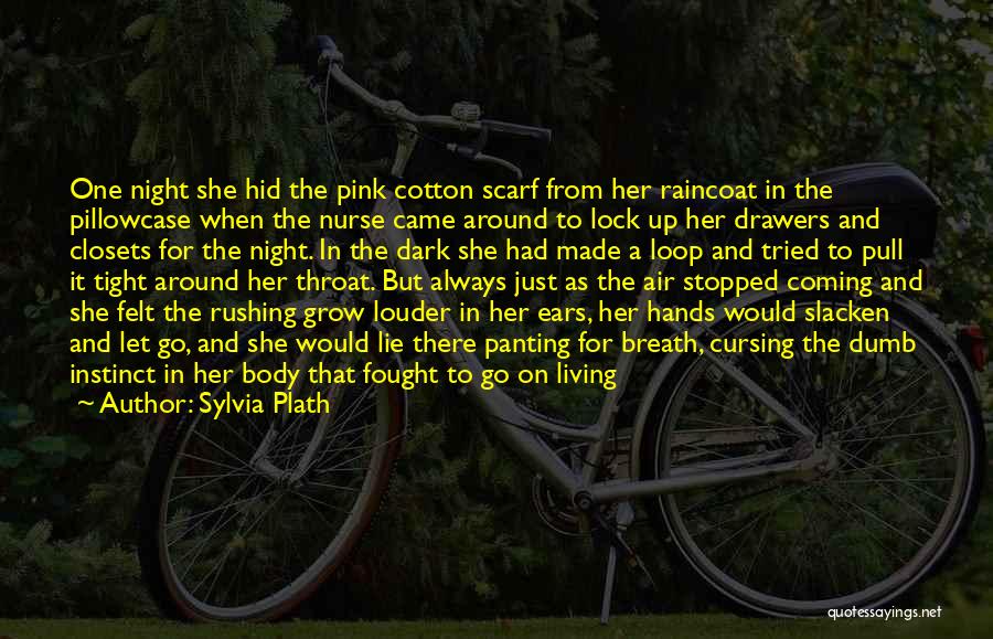 Sylvia Plath Quotes: One Night She Hid The Pink Cotton Scarf From Her Raincoat In The Pillowcase When The Nurse Came Around To