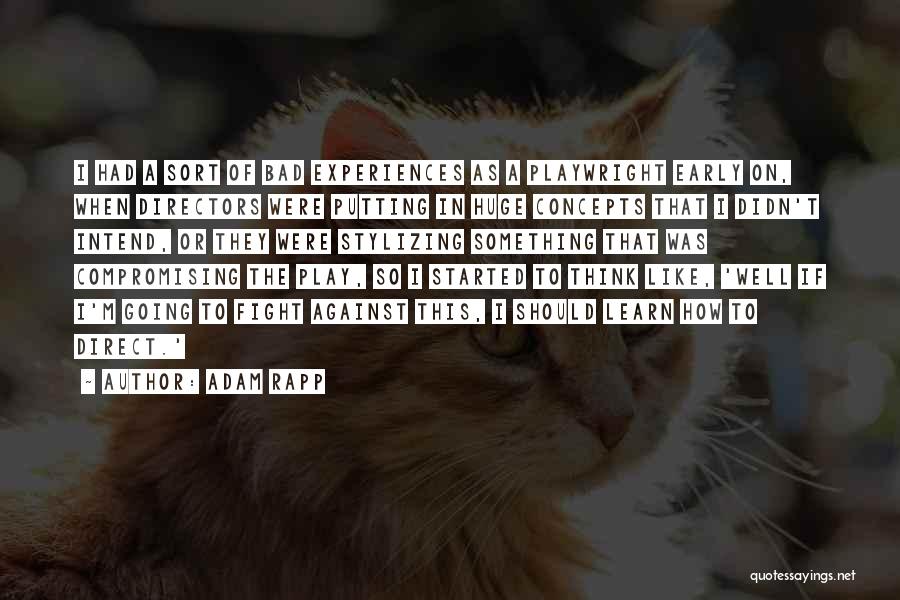 Adam Rapp Quotes: I Had A Sort Of Bad Experiences As A Playwright Early On, When Directors Were Putting In Huge Concepts That