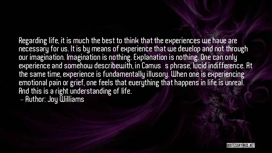 Joy Williams Quotes: Regarding Life, It Is Much The Best To Think That The Experiences We Have Are Necessary For Us. It Is