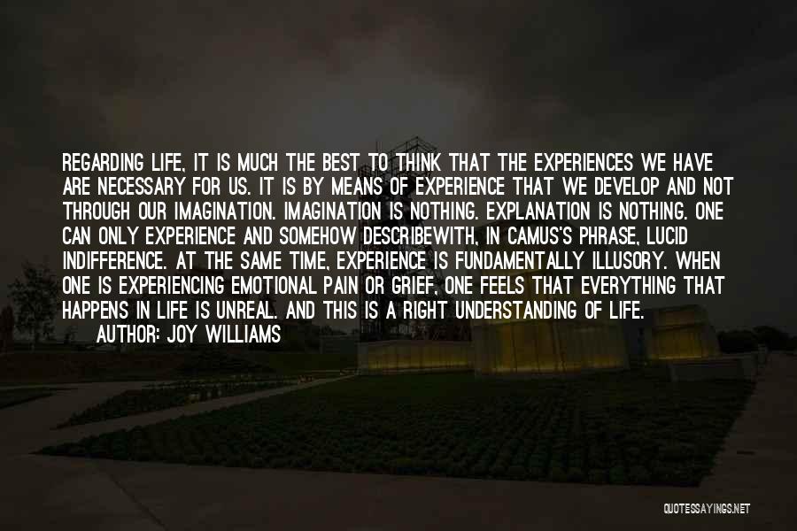 Joy Williams Quotes: Regarding Life, It Is Much The Best To Think That The Experiences We Have Are Necessary For Us. It Is