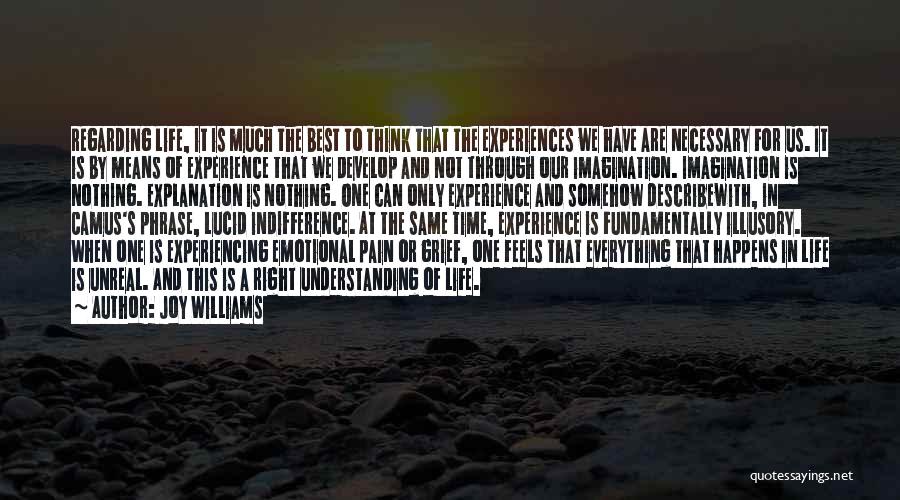 Joy Williams Quotes: Regarding Life, It Is Much The Best To Think That The Experiences We Have Are Necessary For Us. It Is