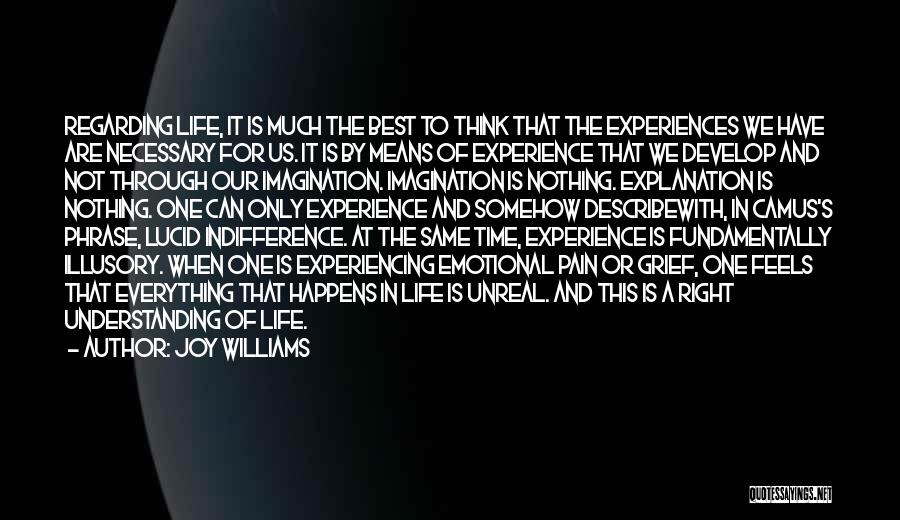 Joy Williams Quotes: Regarding Life, It Is Much The Best To Think That The Experiences We Have Are Necessary For Us. It Is