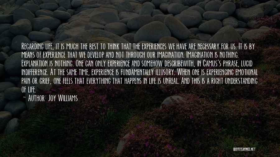 Joy Williams Quotes: Regarding Life, It Is Much The Best To Think That The Experiences We Have Are Necessary For Us. It Is