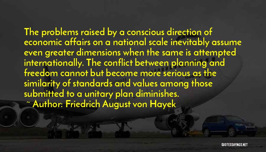 Friedrich August Von Hayek Quotes: The Problems Raised By A Conscious Direction Of Economic Affairs On A National Scale Inevitably Assume Even Greater Dimensions When