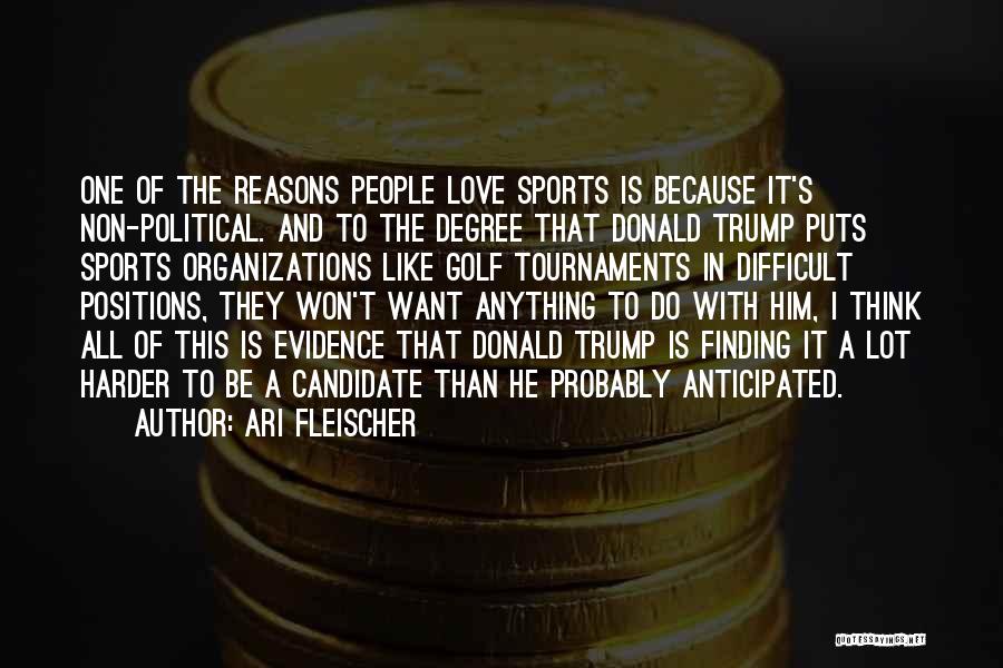Ari Fleischer Quotes: One Of The Reasons People Love Sports Is Because It's Non-political. And To The Degree That Donald Trump Puts Sports