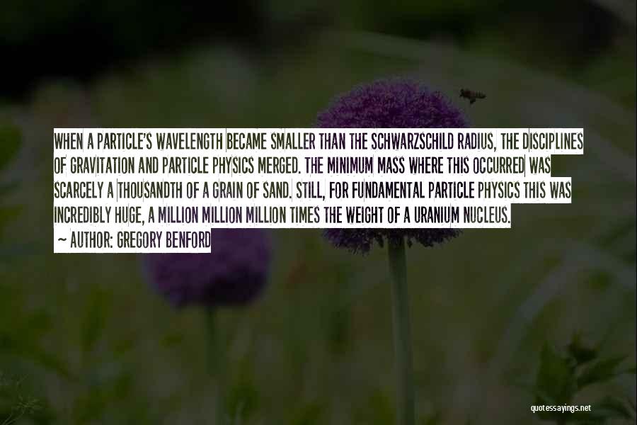 Gregory Benford Quotes: When A Particle's Wavelength Became Smaller Than The Schwarzschild Radius, The Disciplines Of Gravitation And Particle Physics Merged. The Minimum