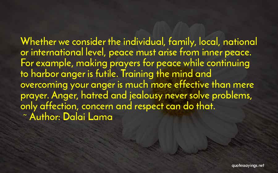 Dalai Lama Quotes: Whether We Consider The Individual, Family, Local, National Or International Level, Peace Must Arise From Inner Peace. For Example, Making