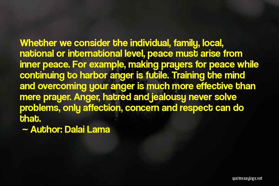 Dalai Lama Quotes: Whether We Consider The Individual, Family, Local, National Or International Level, Peace Must Arise From Inner Peace. For Example, Making