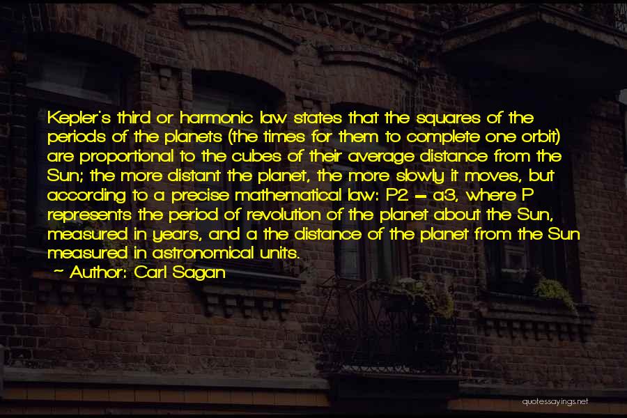 Carl Sagan Quotes: Kepler's Third Or Harmonic Law States That The Squares Of The Periods Of The Planets (the Times For Them To
