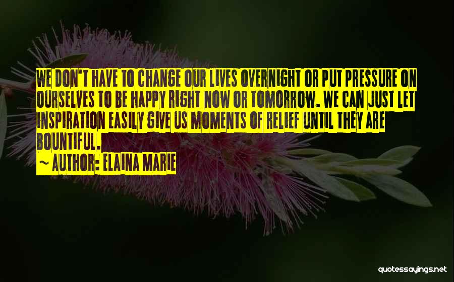 Elaina Marie Quotes: We Don't Have To Change Our Lives Overnight Or Put Pressure On Ourselves To Be Happy Right Now Or Tomorrow.