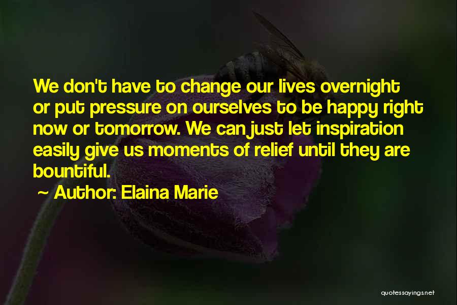 Elaina Marie Quotes: We Don't Have To Change Our Lives Overnight Or Put Pressure On Ourselves To Be Happy Right Now Or Tomorrow.