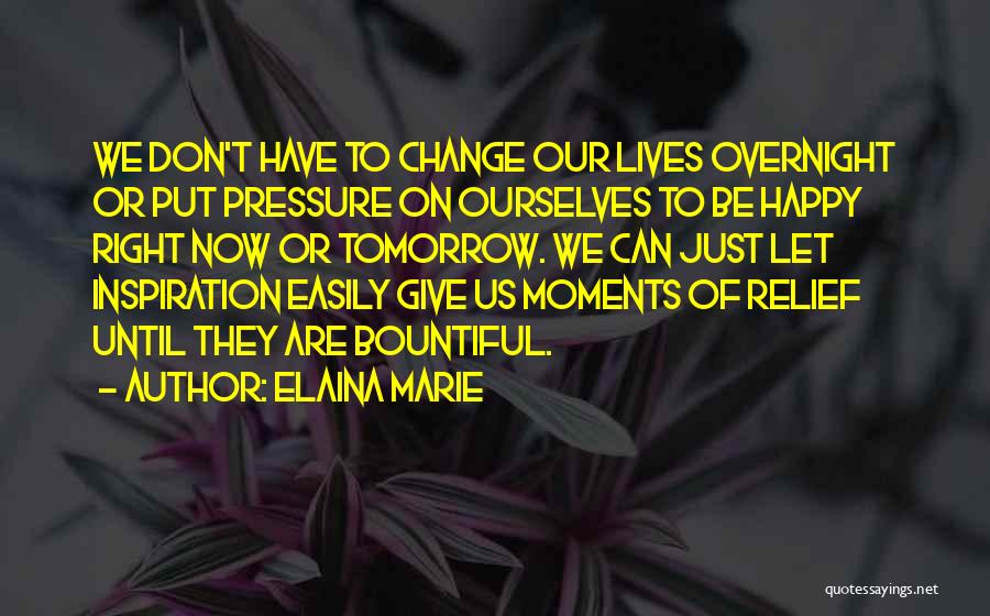 Elaina Marie Quotes: We Don't Have To Change Our Lives Overnight Or Put Pressure On Ourselves To Be Happy Right Now Or Tomorrow.