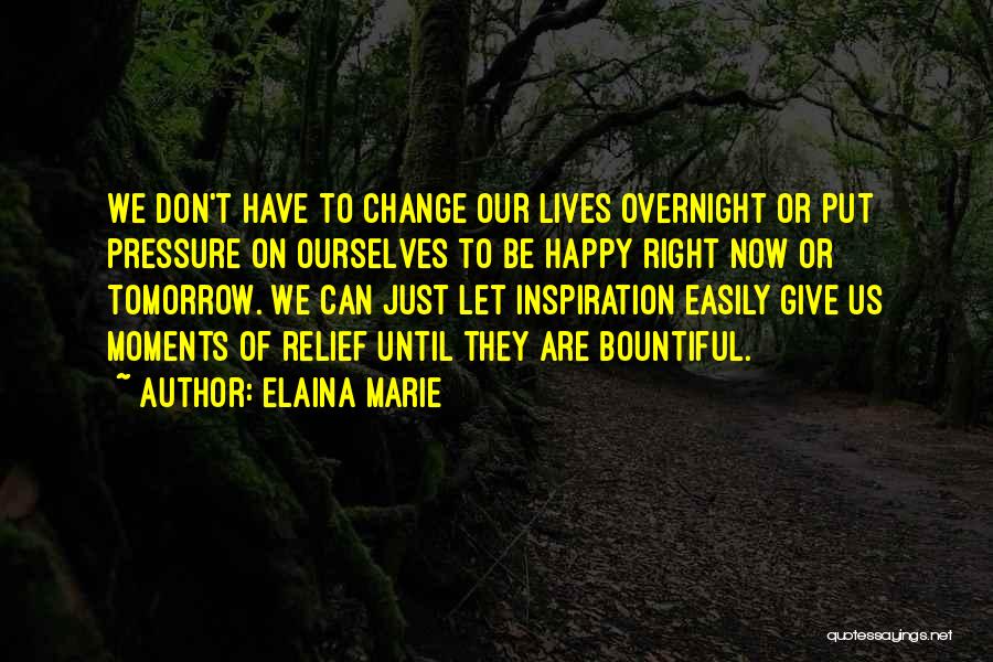 Elaina Marie Quotes: We Don't Have To Change Our Lives Overnight Or Put Pressure On Ourselves To Be Happy Right Now Or Tomorrow.