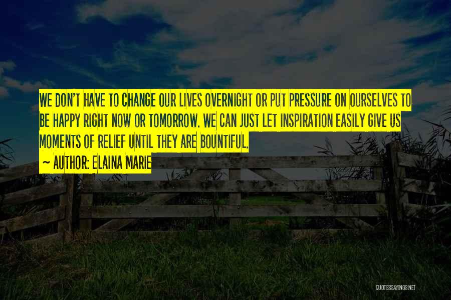 Elaina Marie Quotes: We Don't Have To Change Our Lives Overnight Or Put Pressure On Ourselves To Be Happy Right Now Or Tomorrow.