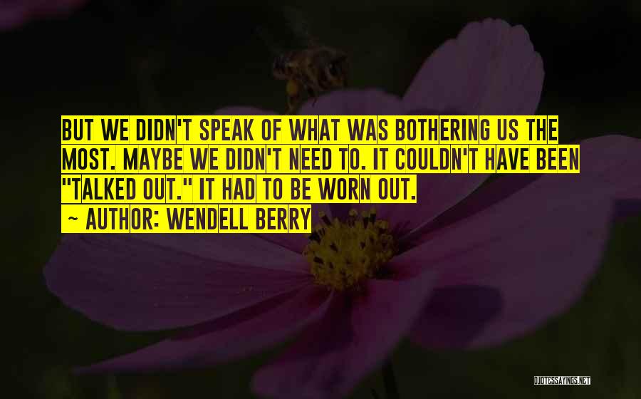 Wendell Berry Quotes: But We Didn't Speak Of What Was Bothering Us The Most. Maybe We Didn't Need To. It Couldn't Have Been