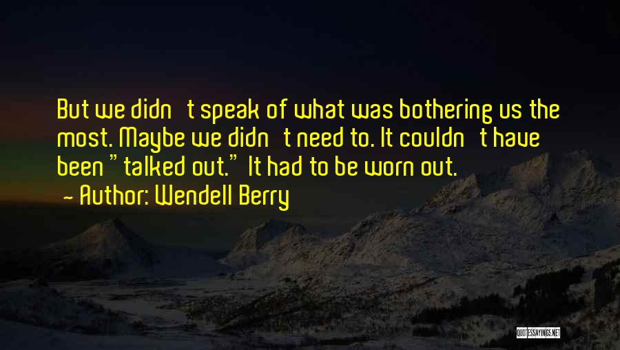 Wendell Berry Quotes: But We Didn't Speak Of What Was Bothering Us The Most. Maybe We Didn't Need To. It Couldn't Have Been