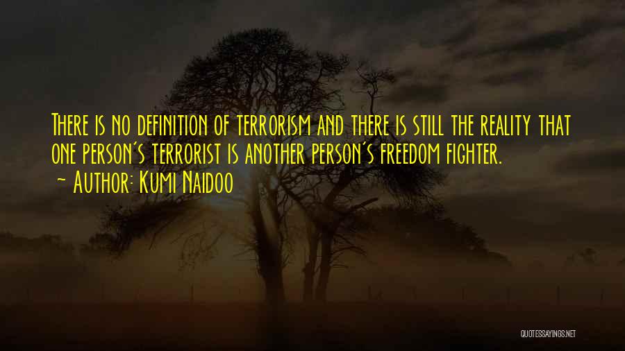 Kumi Naidoo Quotes: There Is No Definition Of Terrorism And There Is Still The Reality That One Person's Terrorist Is Another Person's Freedom