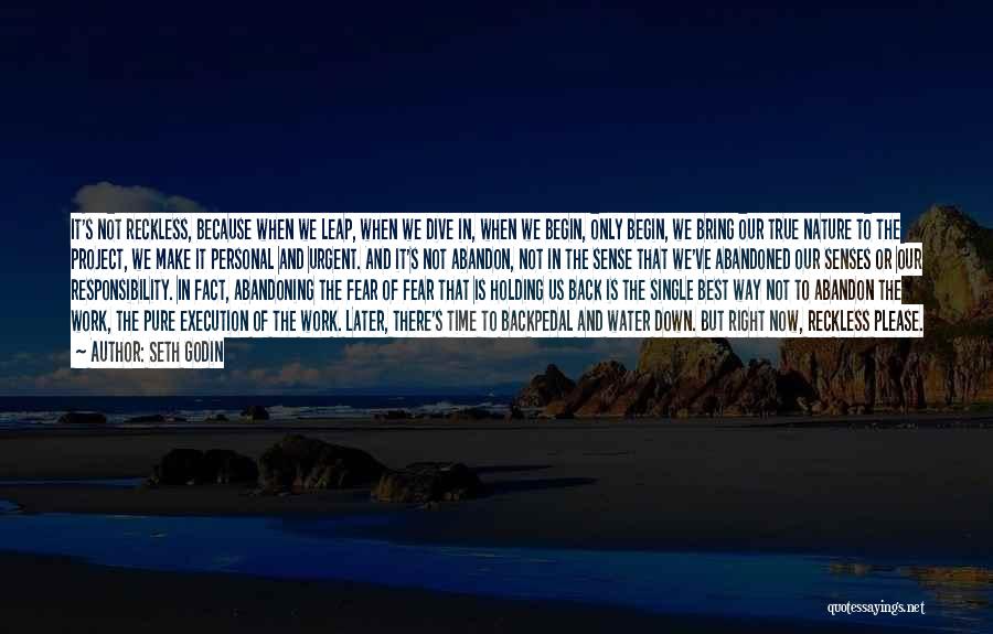 Seth Godin Quotes: It's Not Reckless, Because When We Leap, When We Dive In, When We Begin, Only Begin, We Bring Our True