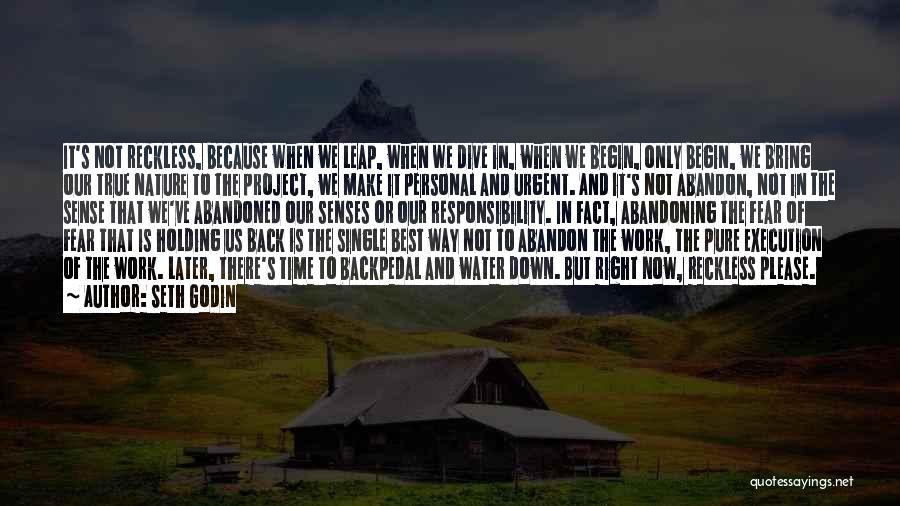 Seth Godin Quotes: It's Not Reckless, Because When We Leap, When We Dive In, When We Begin, Only Begin, We Bring Our True