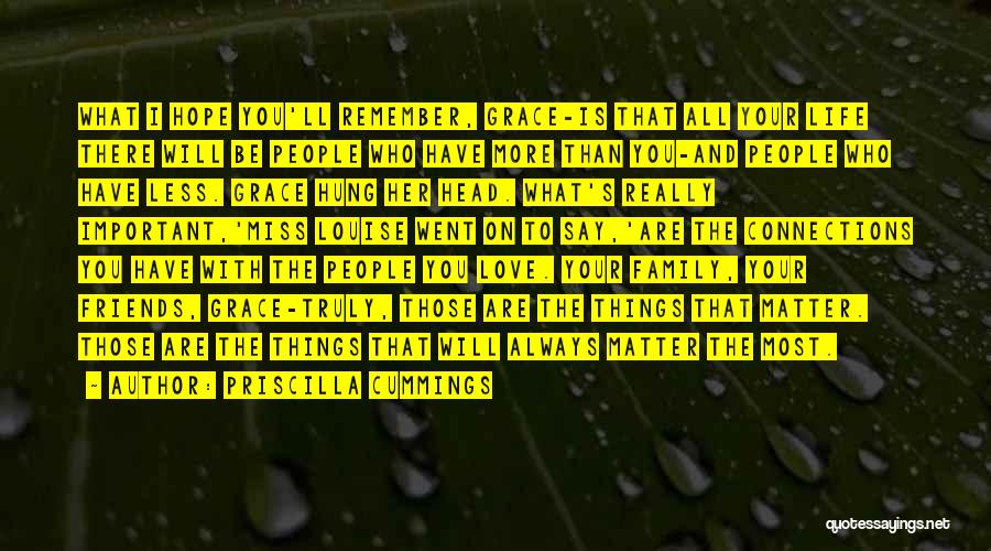 Priscilla Cummings Quotes: What I Hope You'll Remember, Grace-is That All Your Life There Will Be People Who Have More Than You-and People