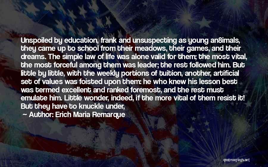 Erich Maria Remarque Quotes: Unspoiled By Education, Frank And Unsuspecting As Young An8imals, They Came Up To School From Their Meadows, Their Games, And