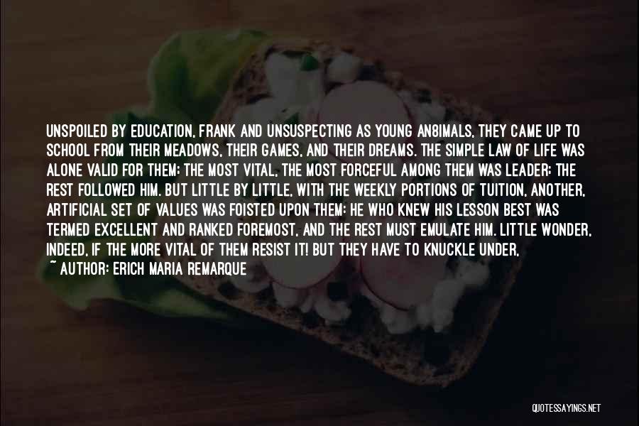 Erich Maria Remarque Quotes: Unspoiled By Education, Frank And Unsuspecting As Young An8imals, They Came Up To School From Their Meadows, Their Games, And