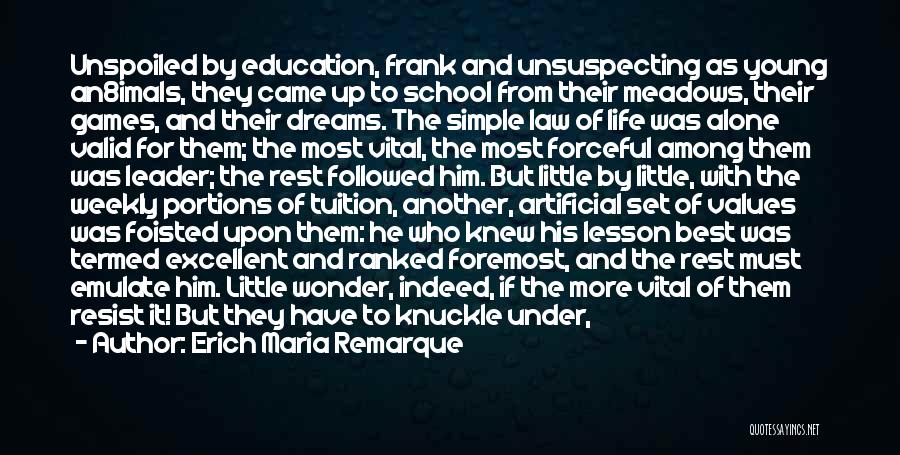 Erich Maria Remarque Quotes: Unspoiled By Education, Frank And Unsuspecting As Young An8imals, They Came Up To School From Their Meadows, Their Games, And